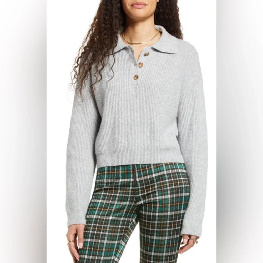 BP Women's Cropped‎ Lightweight Long Sleeve Collared Sweater Size M